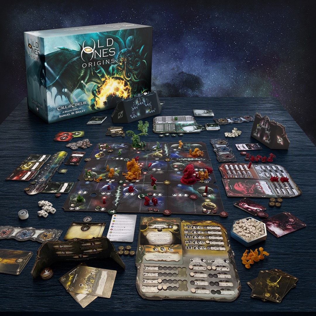 Old Ones Origins oyun alanı, kartlar ve minyatürler